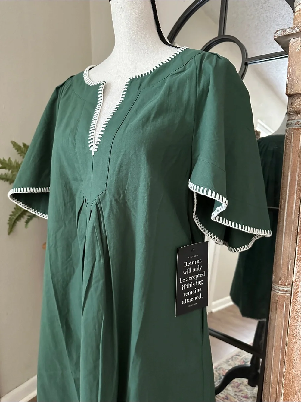 Tuckernuck Forest Green Cotton Dress with White Trim